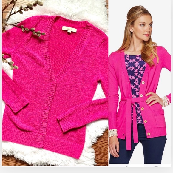 womens hot pink cardigan sweater